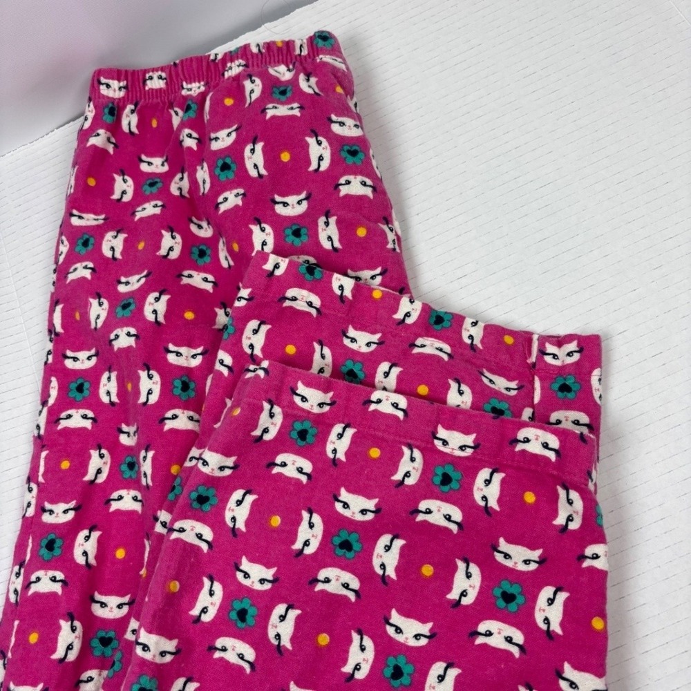 Joe Boxer Women's M Flannel Pajama Set Pink Cat Print Button Up Top & Pants - Picture 7 of 11
